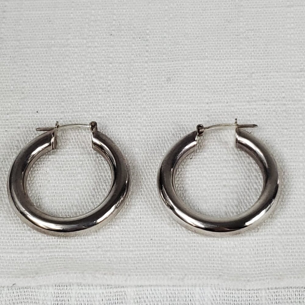 Italy Silver 925 Chunky Medium Tube Hoop Earrings